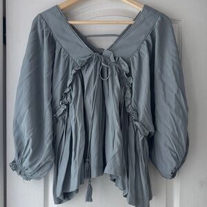 Chic Gray Ruffle Women's Blouse